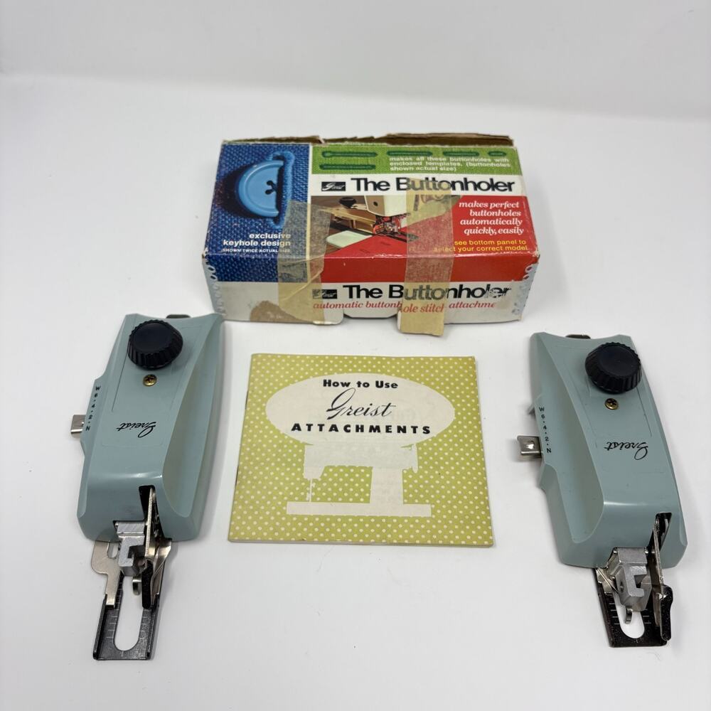 Set of 2 Greist Buttonholers Model Automatic Buttonhole Stitch Attachments w Box
